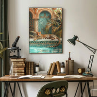 Luxurious Leopard by the Pool Animal Poster PosterGoat