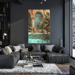 Luxurious Leopard by the Pool Animal Poster PosterGoat