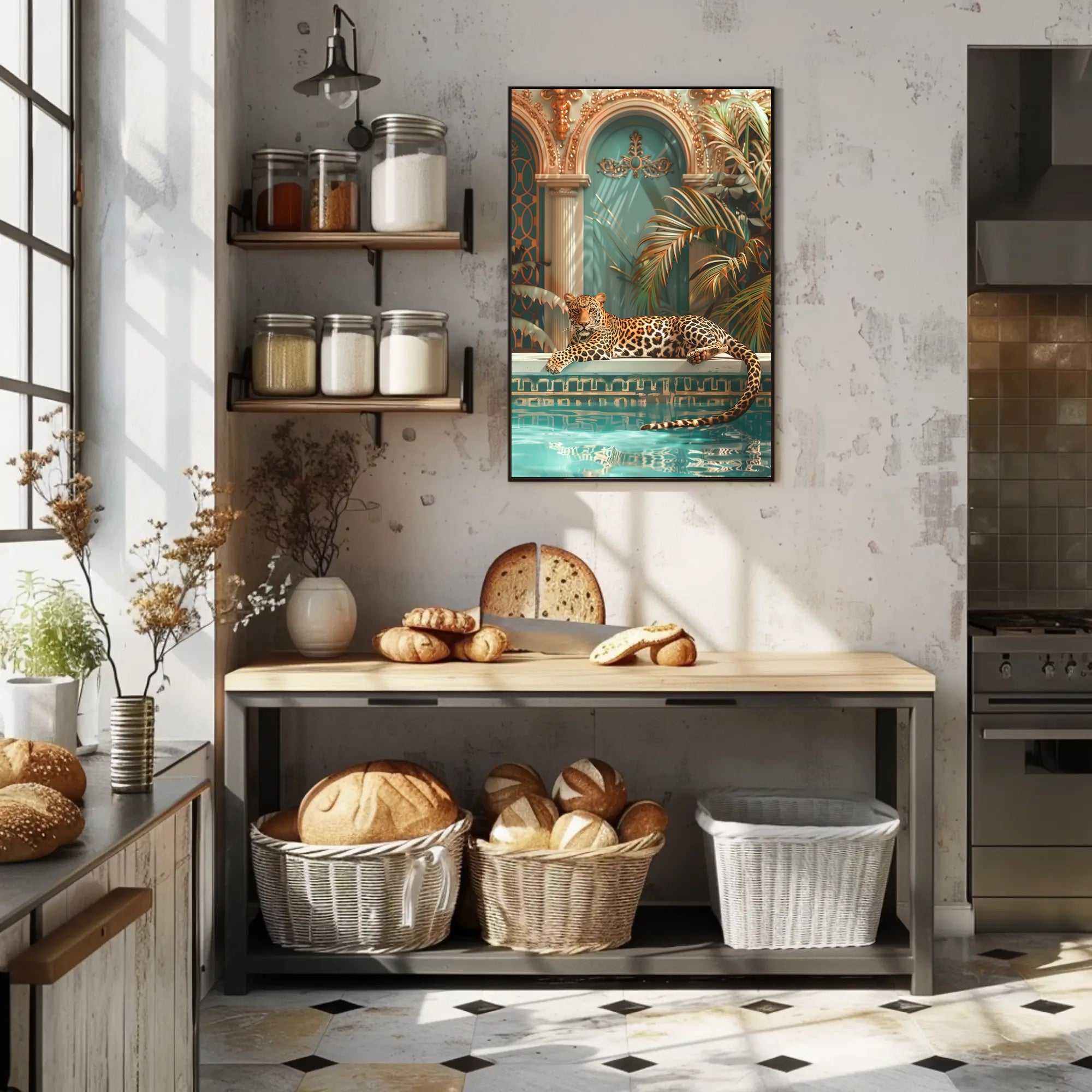 Luxurious Leopard by the Pool Animal Poster PosterGoat