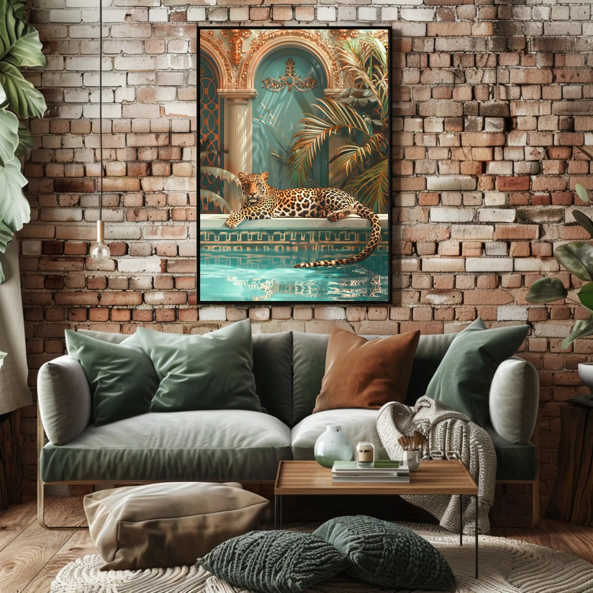 Luxurious Leopard by the Pool Animal Poster PosterGoat