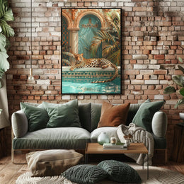 Luxurious Leopard by the Pool Animal Poster PosterGoat