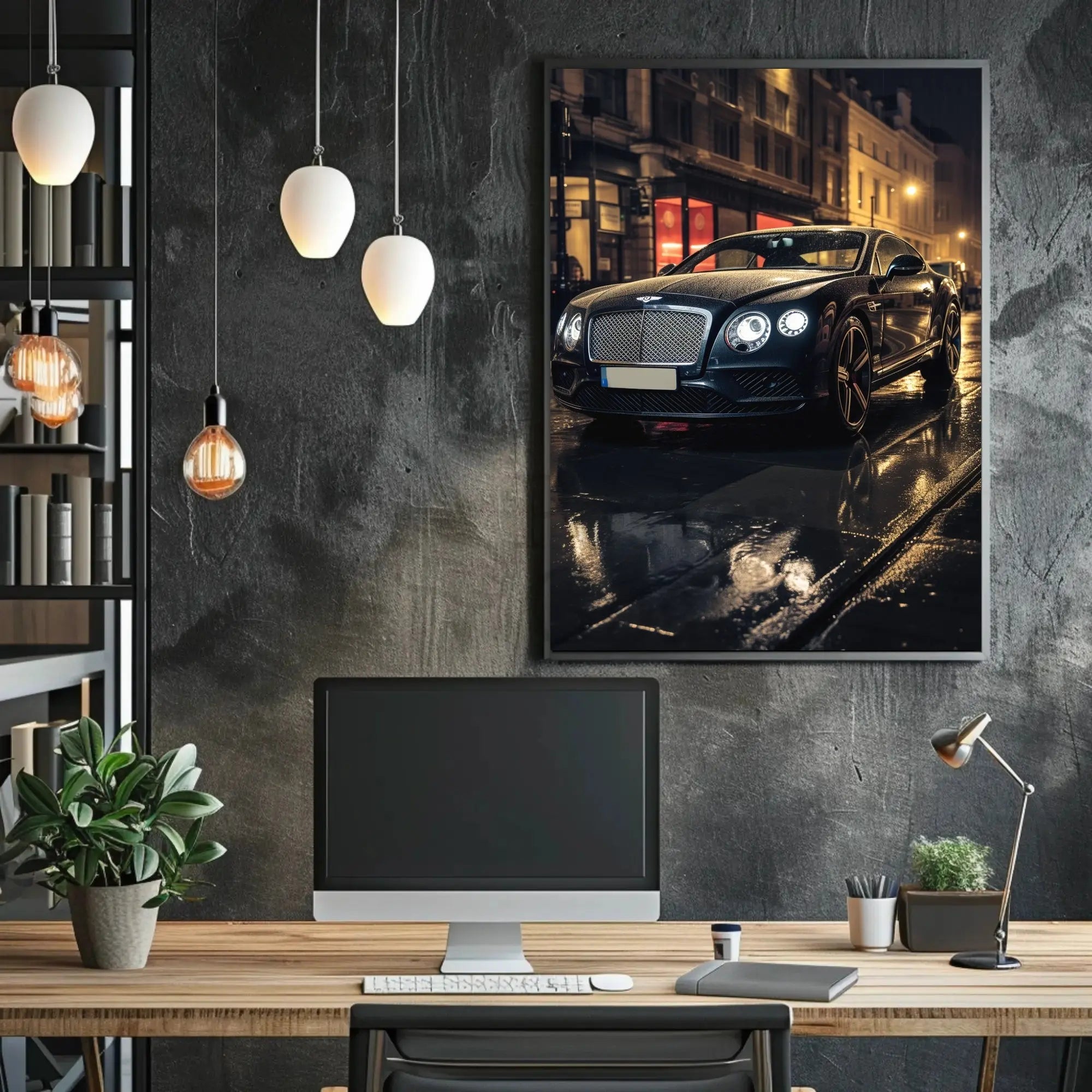 Luxury Car Nightscape: Cinematic Elegance Poster PosterGoat