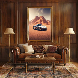 Luxury Car in Breathtaking Desert Adventure Artistic Poster PosterGoat