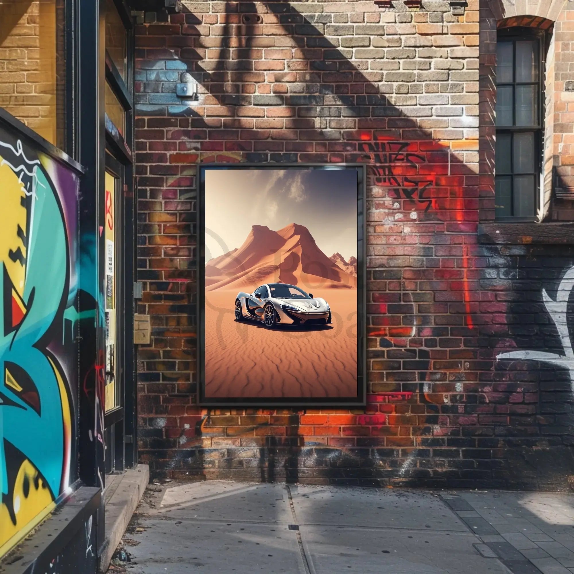 Luxury Car in Breathtaking Desert Adventure Artistic Poster PosterGoat