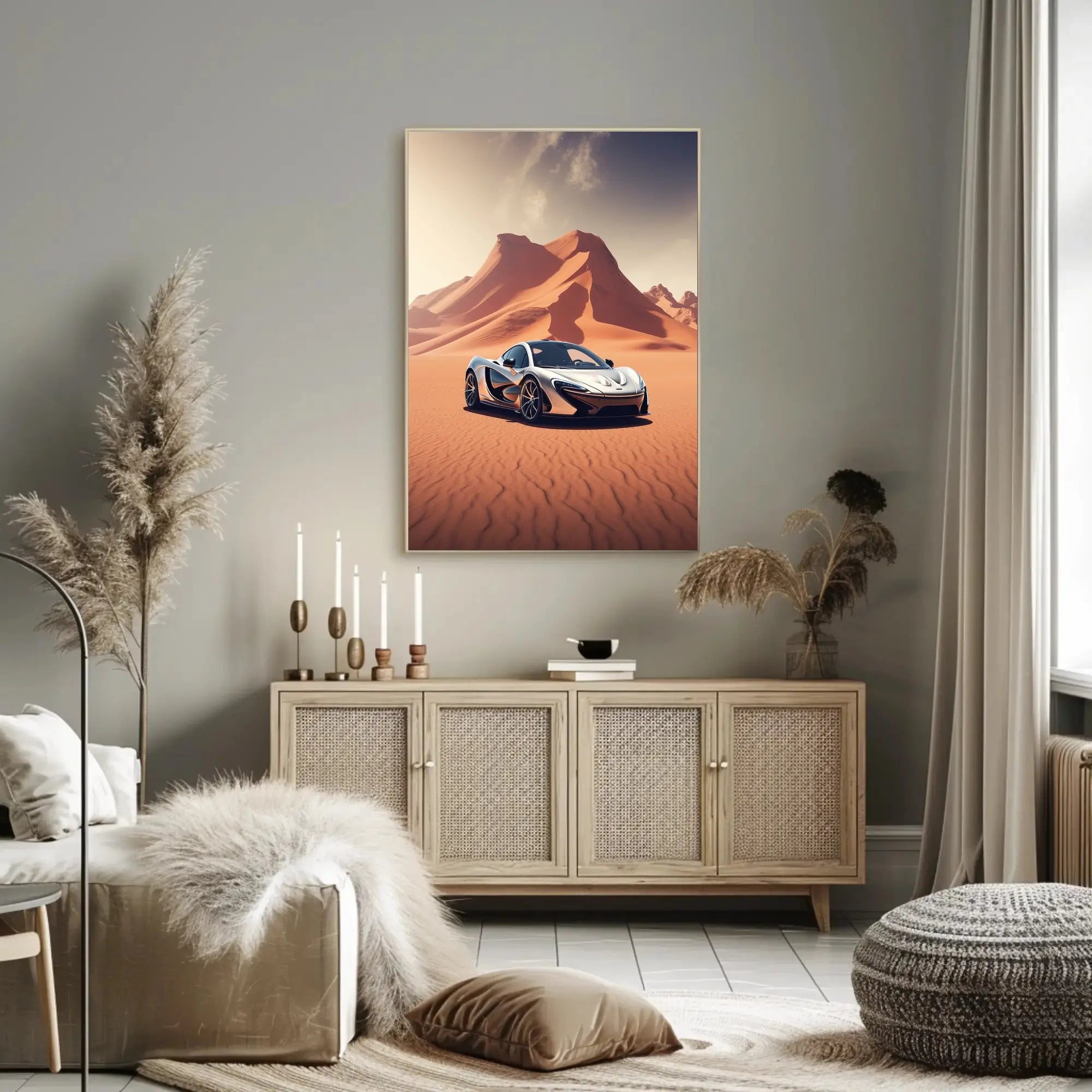 Luxury Car in Breathtaking Desert Adventure Artistic Poster PosterGoat