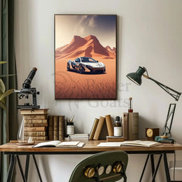 Luxury Car in Breathtaking Desert Adventure Artistic Poster PosterGoat