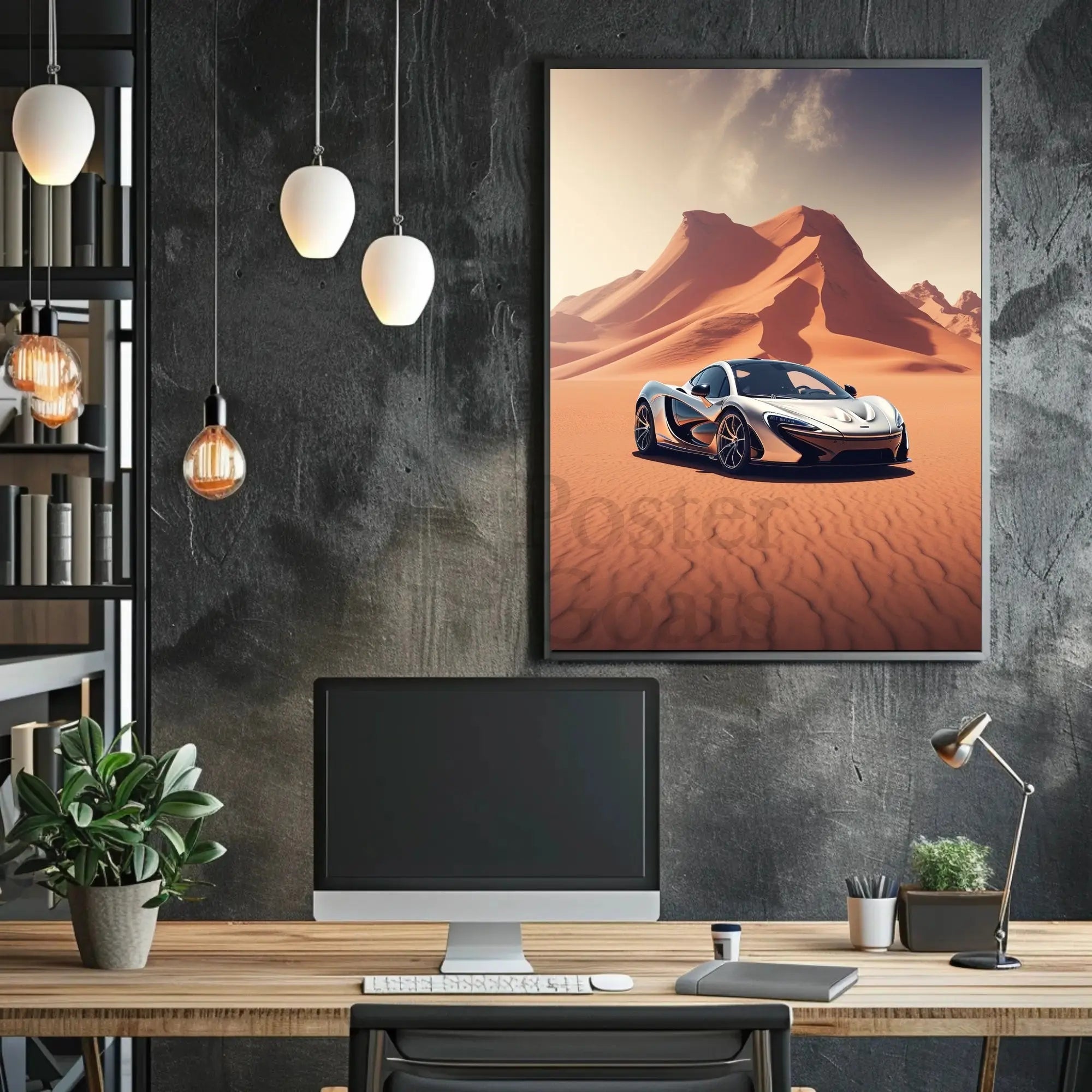 Luxury Car in Breathtaking Desert Adventure Artistic Poster PosterGoat