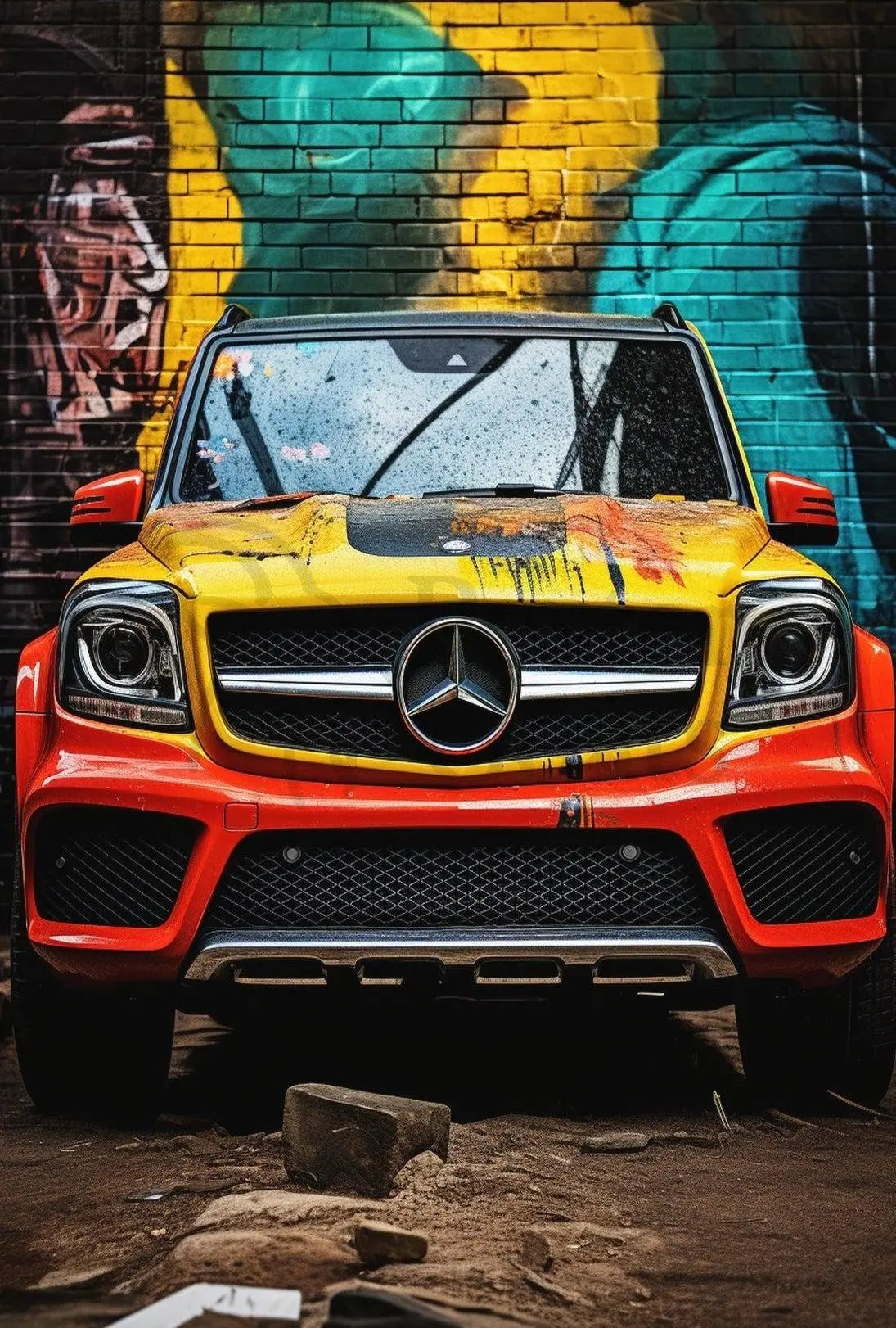 Luxury Meets Urban Art: Vibrant Mercedes-Benz SUV Poster PosterGoat