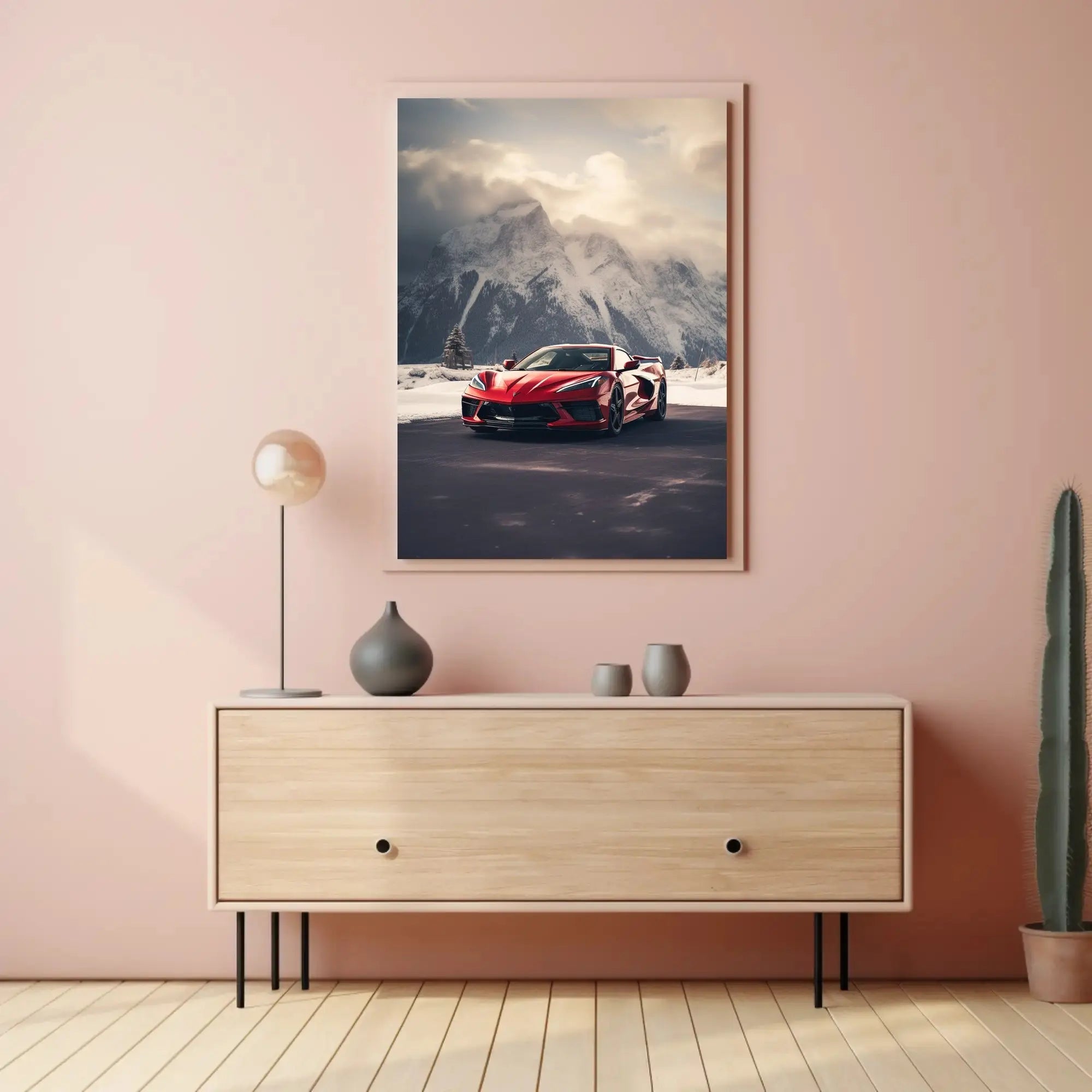 Luxury Sports Car Adventures in Snowy Mountains Poster PosterGoat