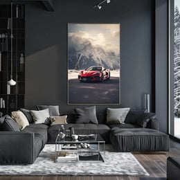 Luxury Sports Car Adventures in Snowy Mountains Poster PosterGoat