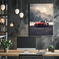 Luxury Sports Car Adventures in Snowy Mountains Poster PosterGoat