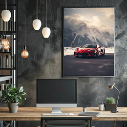 Luxury Sports Car Adventures in Snowy Mountains Poster PosterGoat