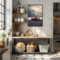 Luxury Sports Car Adventures in Snowy Mountains Poster PosterGoat