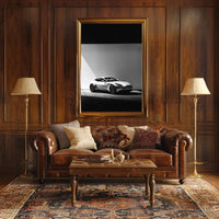 Luxury Sports Car Elegance in Black-White Artistic Poster PosterGoat