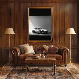 Luxury Sports Car Elegance in Black-White Artistic Poster PosterGoat