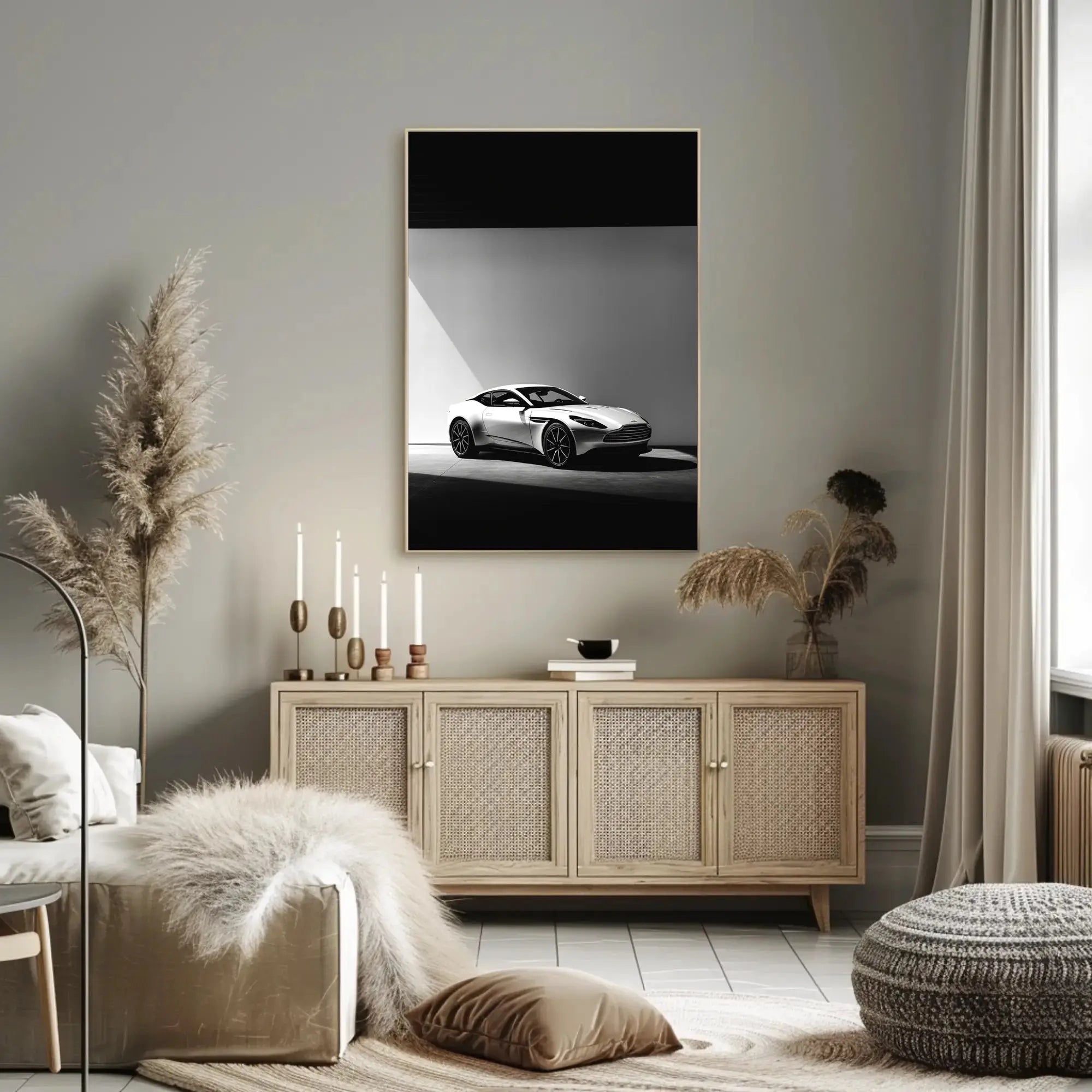 Luxury Sports Car Elegance in Black-White Artistic Poster PosterGoat