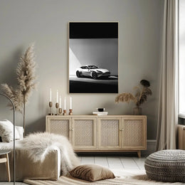 Luxury Sports Car Elegance in Black-White Artistic Poster PosterGoat