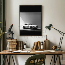 Luxury Sports Car Elegance in Black-White Artistic Poster PosterGoat