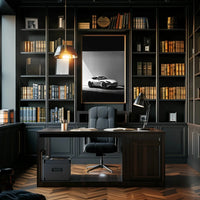 Luxury Sports Car Elegance in Black-White Artistic Poster PosterGoat