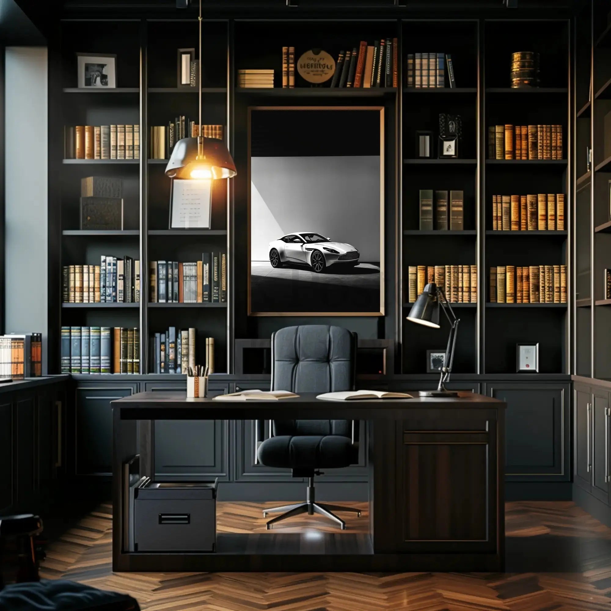 Luxury Sports Car Elegance in Black-White Artistic Poster PosterGoat