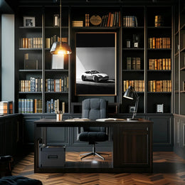 Luxury Sports Car Elegance in Black-White Artistic Poster PosterGoat