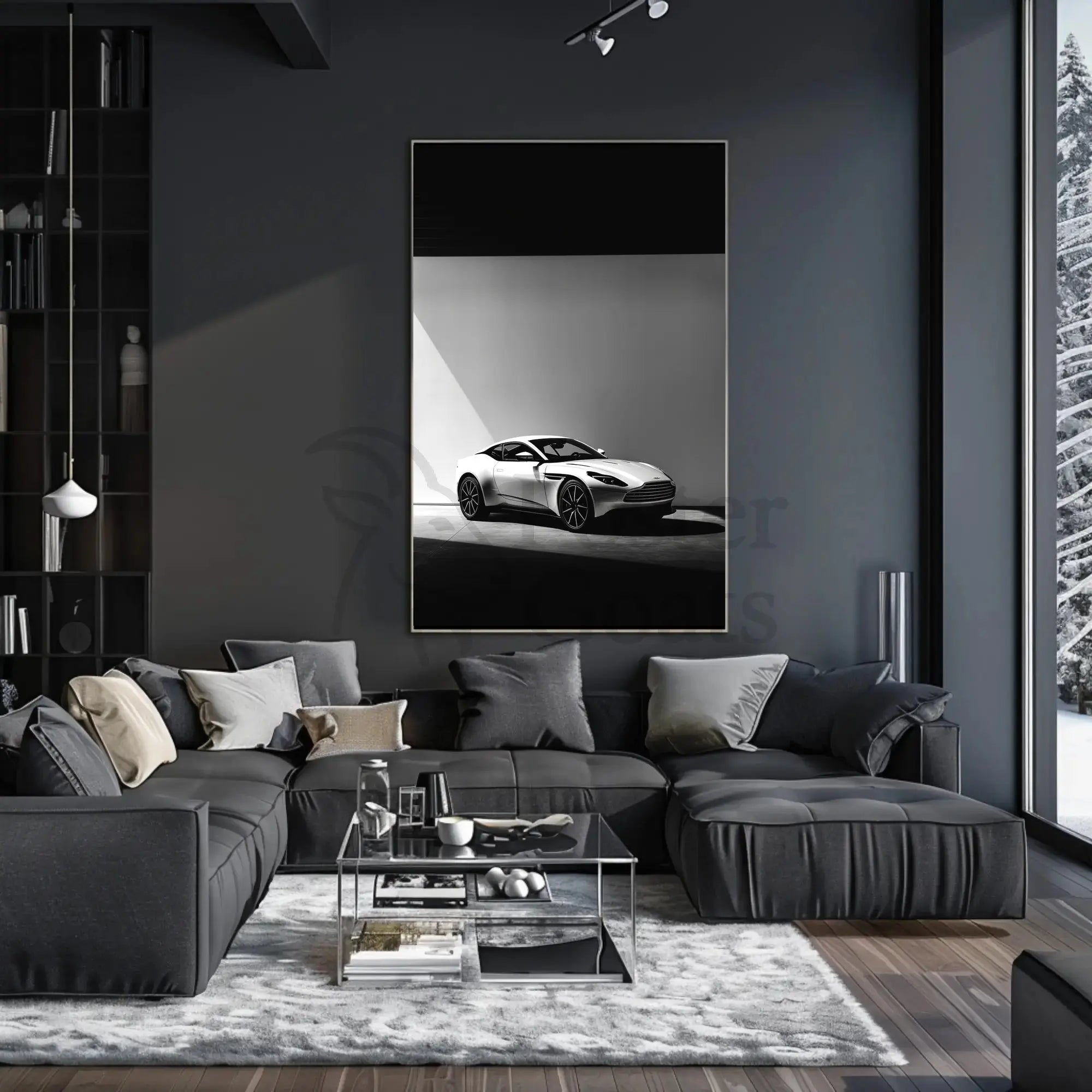 Luxury Sports Car Elegance in Black-White Artistic Poster PosterGoat
