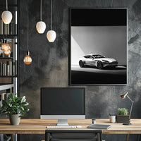 Luxury Sports Car Elegance in Black-White Artistic Poster PosterGoat