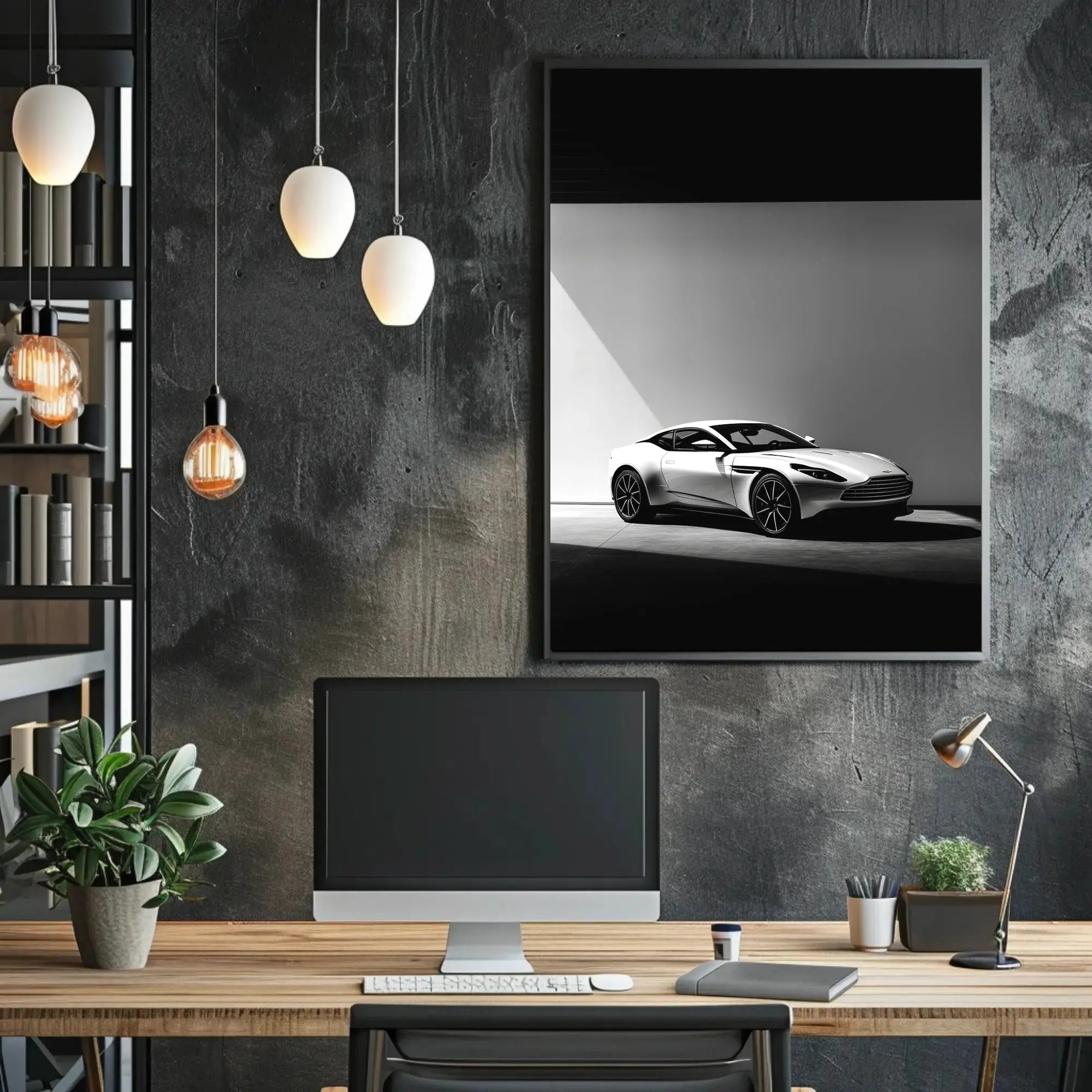 Luxury Sports Car Elegance in Black-White Artistic Poster PosterGoat