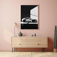 Luxury Sports Car Showroom Modern Elegance Artistic Poster PosterGoat