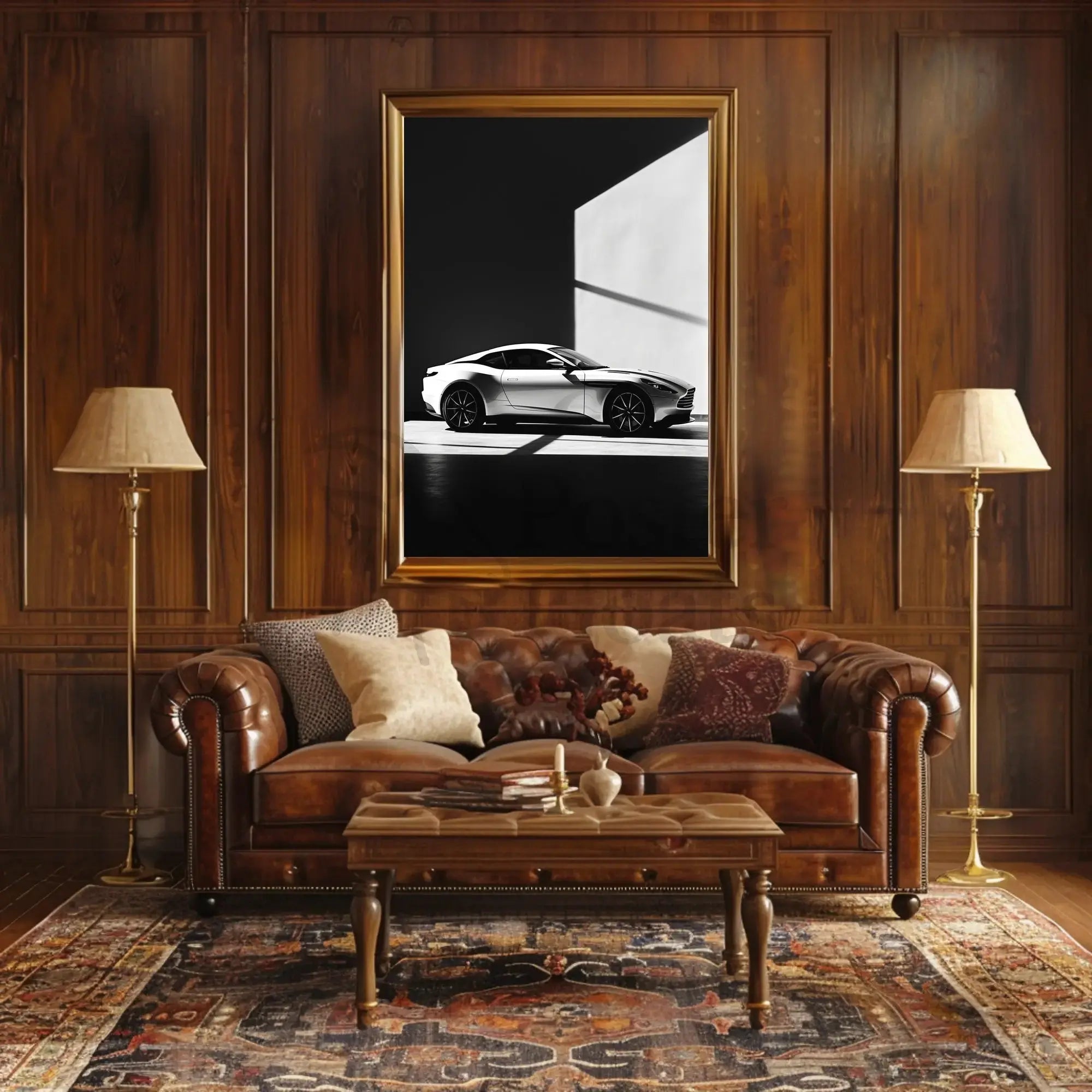 Luxury Sports Car Showroom Modern Elegance Artistic Poster PosterGoat