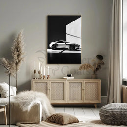 Luxury Sports Car Showroom Modern Elegance Artistic Poster PosterGoat