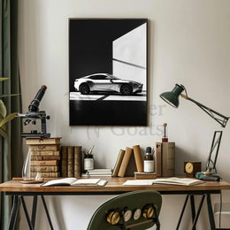 Luxury Sports Car Showroom Modern Elegance Artistic Poster PosterGoat