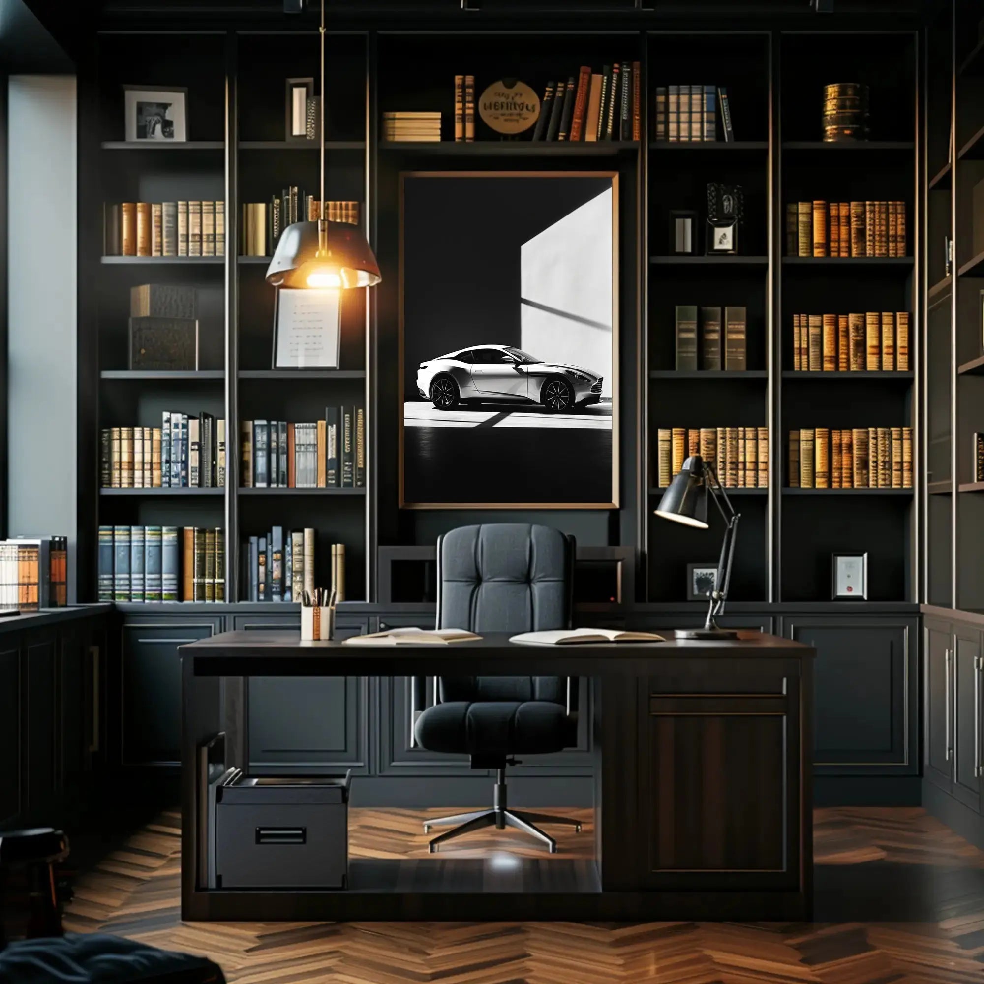 Luxury Sports Car Showroom Modern Elegance Artistic Poster PosterGoat