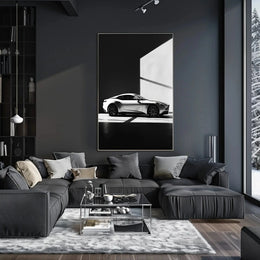 Luxury Sports Car Showroom Modern Elegance Artistic Poster PosterGoat