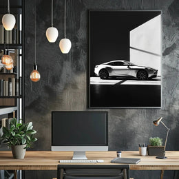 Luxury Sports Car Showroom Modern Elegance Artistic Poster PosterGoat