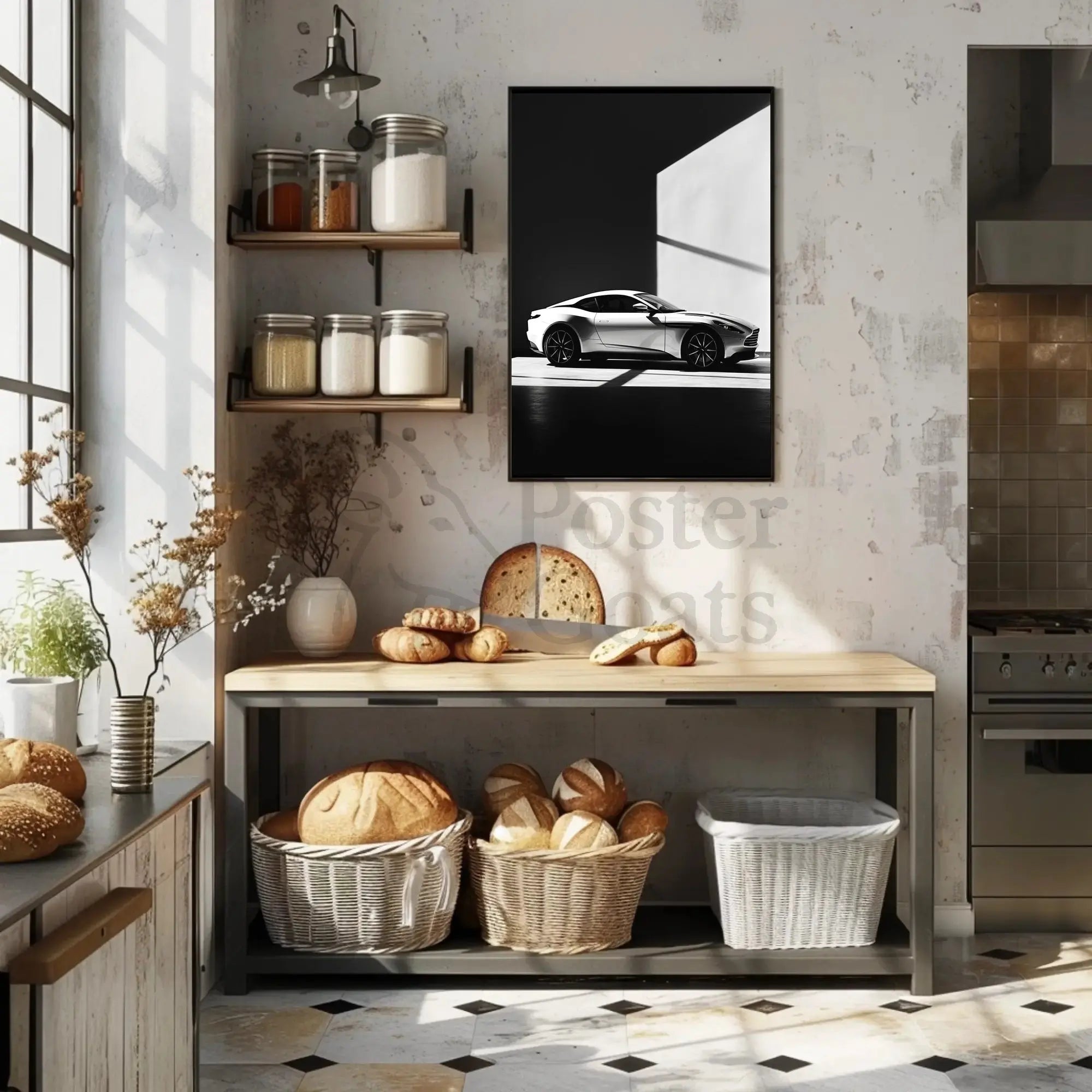 Luxury Sports Car Showroom Modern Elegance Artistic Poster PosterGoat