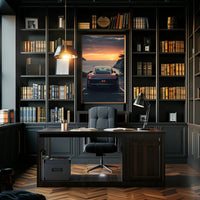Luxury Sports Car Sunset Coastal Road Poster PosterGoat