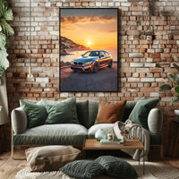 Luxury Sports Car Sunset Scene in Mediterranean Travel Poster PosterGoat