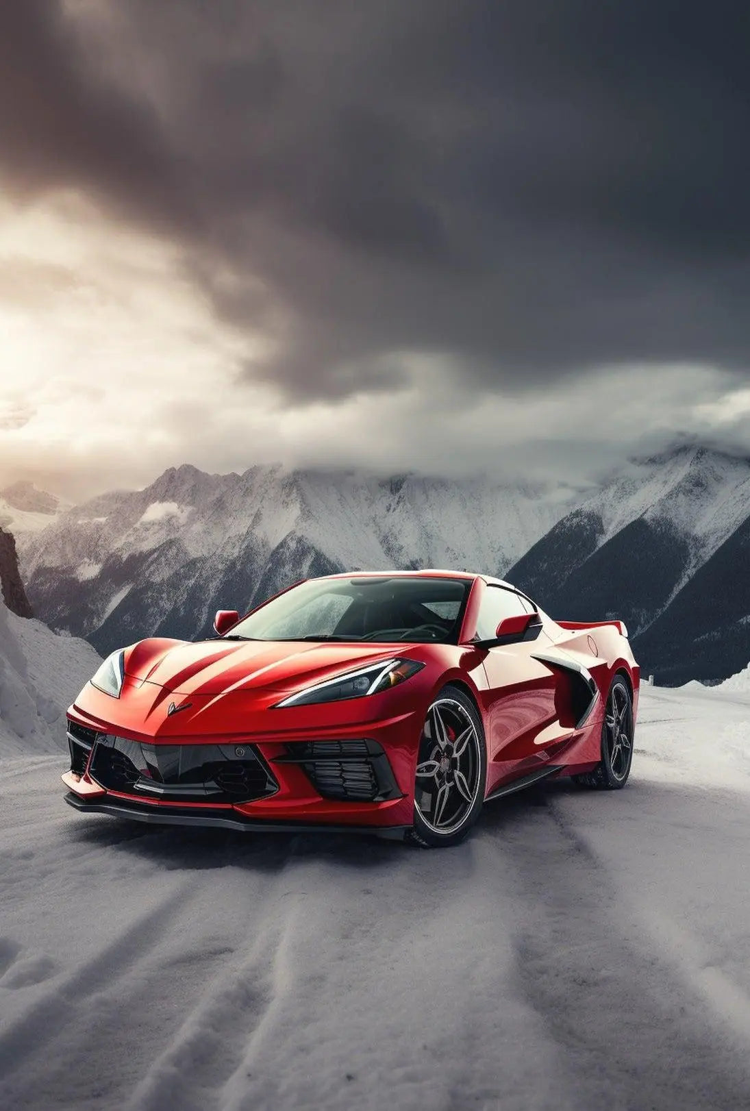 Luxury Sports Car in Alpine Mountains Art Poster PosterGoat