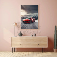 Luxury Sports Car in Alpine Mountains Art Poster PosterGoat