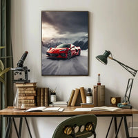 Luxury Sports Car in Alpine Mountains Art Poster PosterGoat