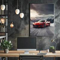 Luxury Sports Car in Alpine Mountains Art Poster PosterGoat
