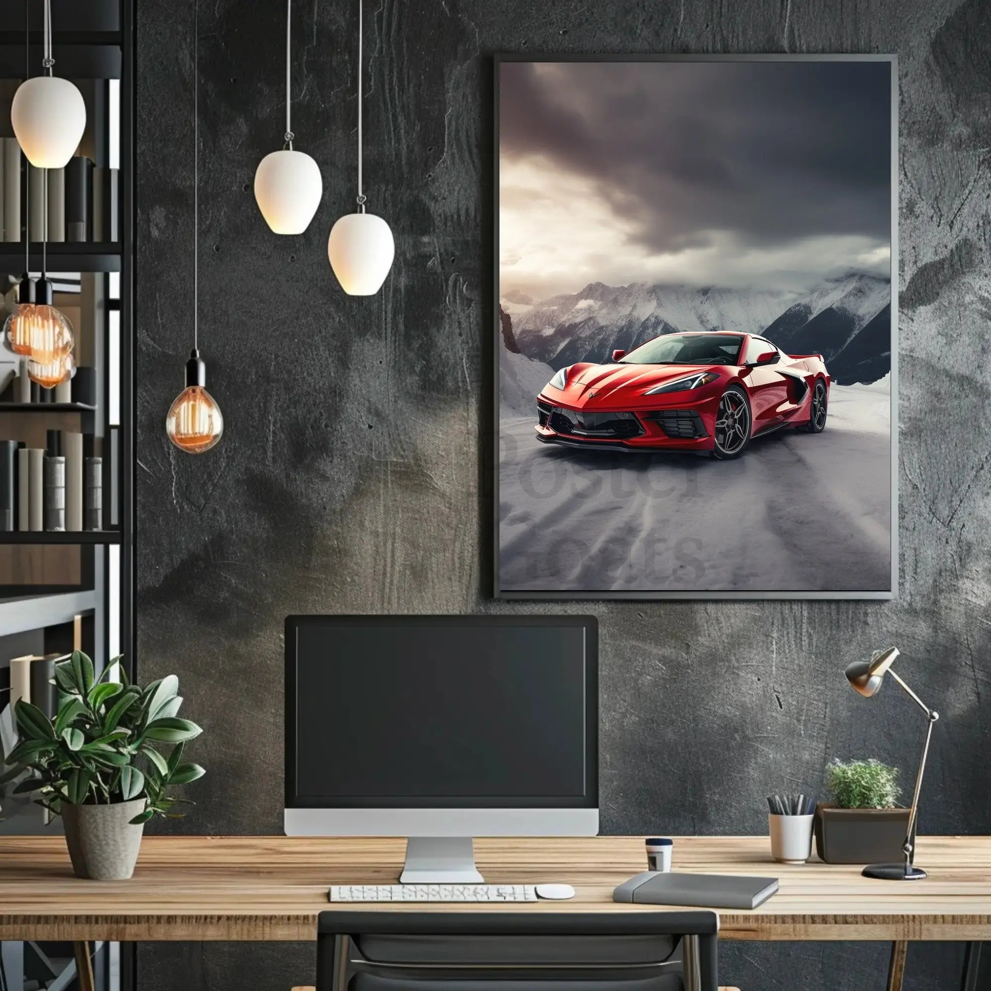 Luxury Sports Car in Alpine Mountains Art Poster PosterGoat