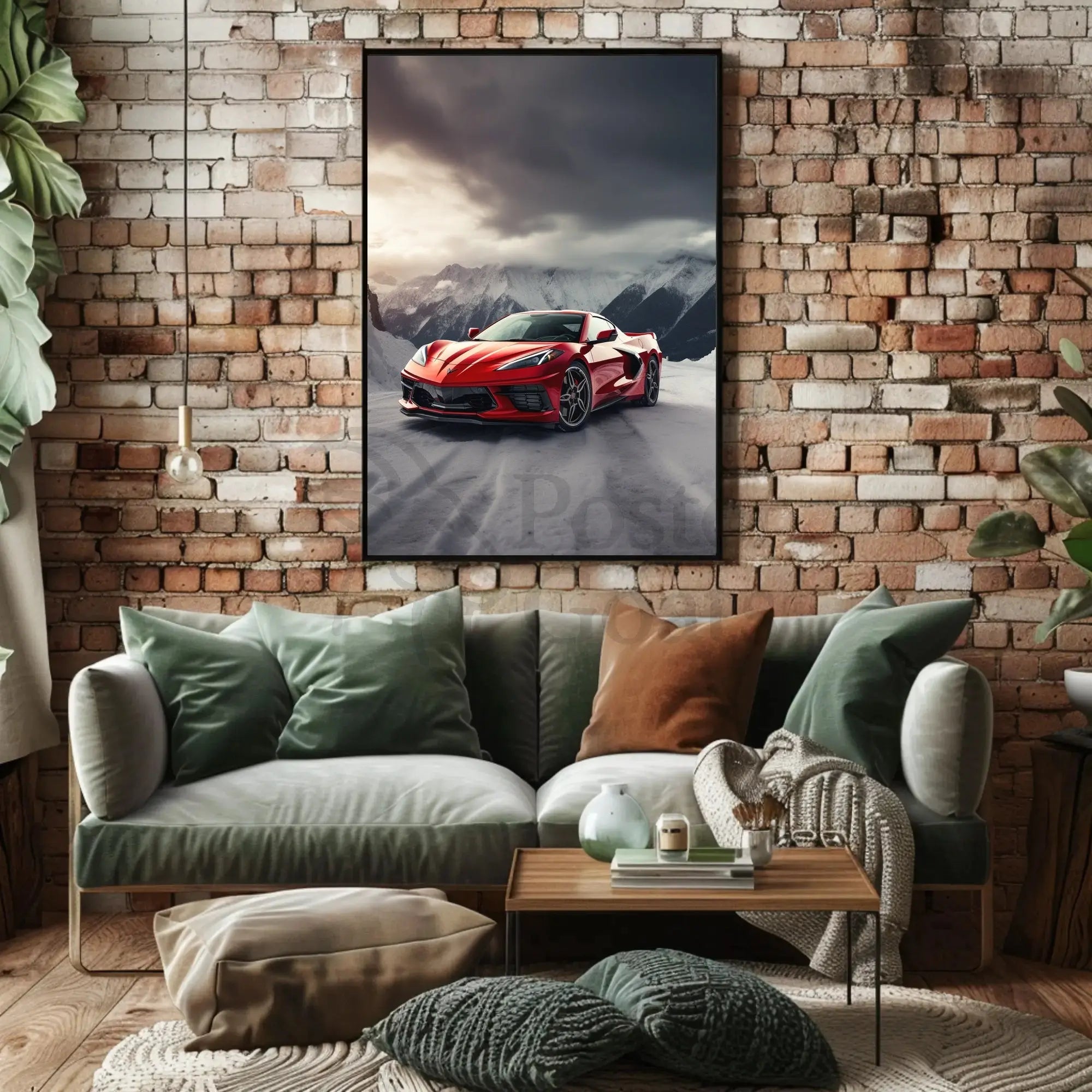 Luxury Sports Car in Alpine Mountains Art Poster PosterGoat
