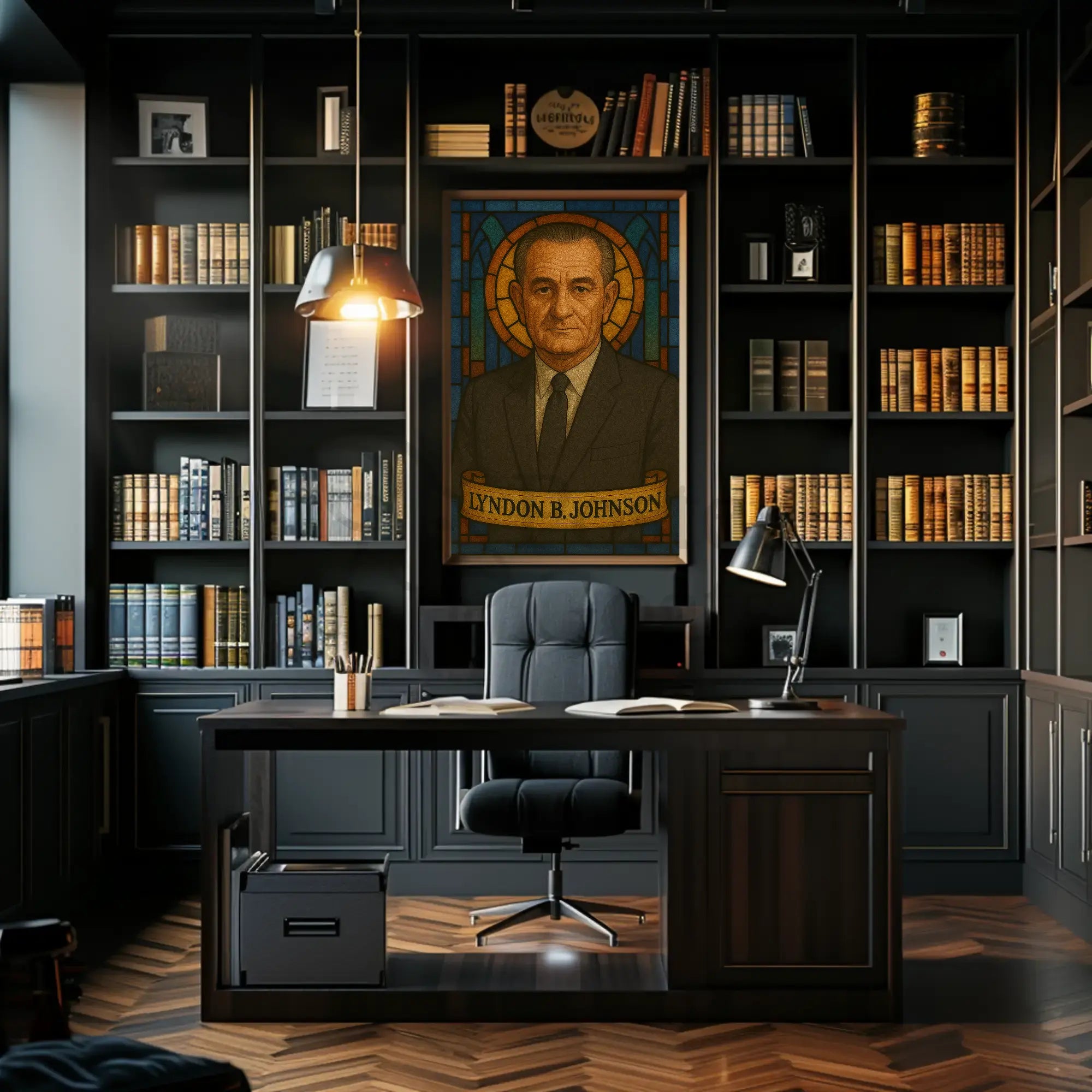 Lyndon B. Johnson Stained Glass Historical Poster PosterGoat