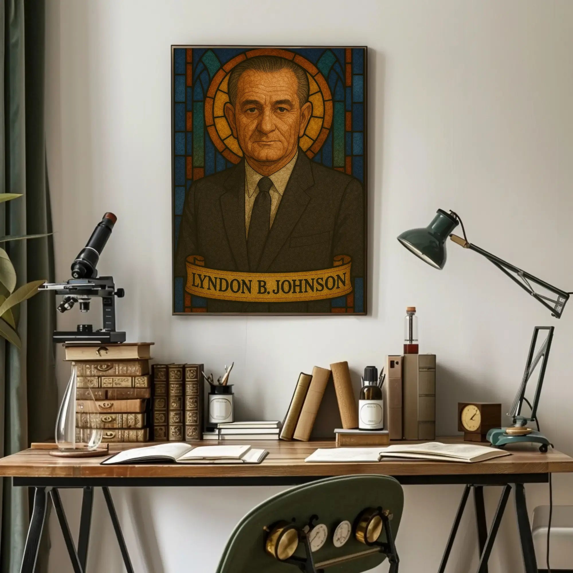 Lyndon B. Johnson Stained Glass Historical Poster PosterGoat