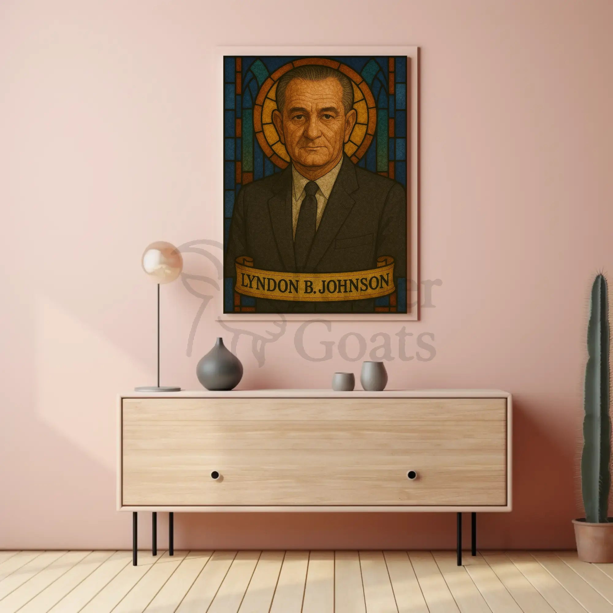 Lyndon B. Johnson Stained Glass Historical Poster PosterGoat