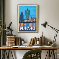 Macao Grand Lisboa Retro Cityscape Travel Poster PosterGoat
