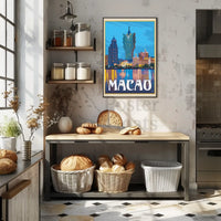 Macao Grand Lisboa Retro Cityscape Travel Poster PosterGoat