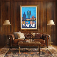 Macao Grand Lisboa Retro Cityscape Travel Poster PosterGoat
